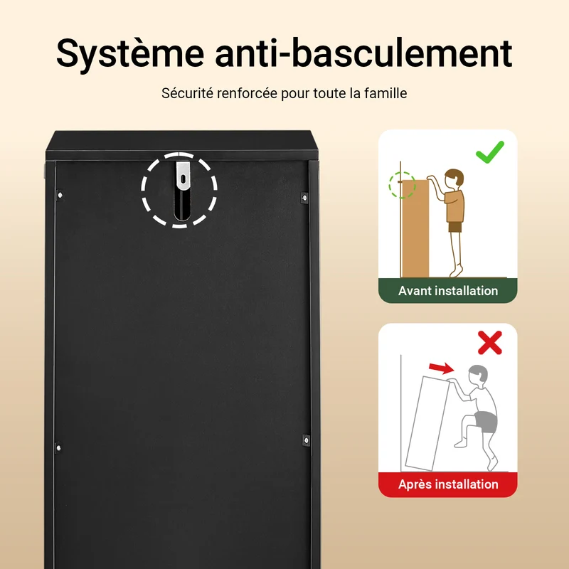 SoBuy BZR203-SCH Meuble Salle de Bain avec Porte Bambou, Gain de Place, Design Moderne, pour Salle de Bain et WC, Usage Quotidien – L30×P30×H90 cm, Bambou, Noir