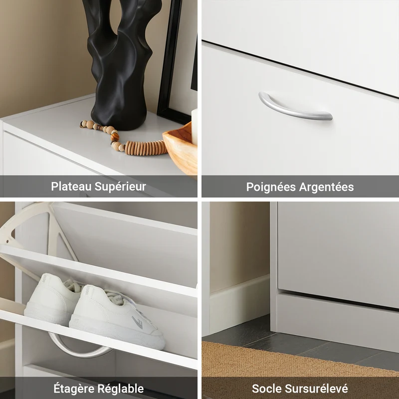 SoBuy FSR110-W Meuble d'Entrée avec 3 Abattants + Placard Rangement Chaussures - Meuble à Chaussures pour Couloir, Studio ou Appartement - Blanc 71x24x111cm