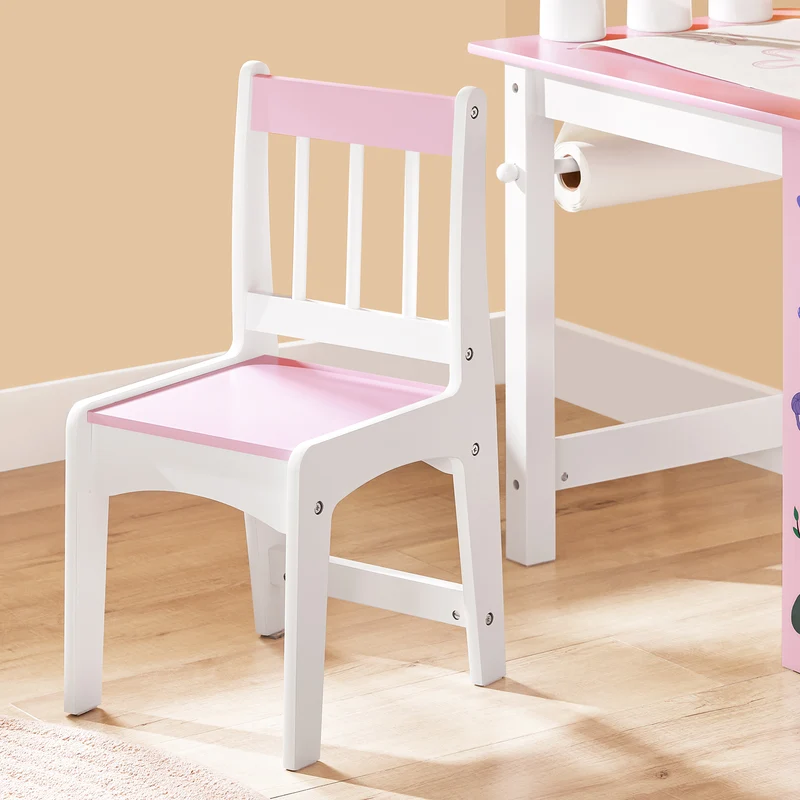SoBuy KMB116-P Ensemble Table et Chaise pour Enfants Set de 2 Pièces avec Autocollants DIY Bureau pour Enfants avec 3 Porte-Crayons Rose et Blanc
