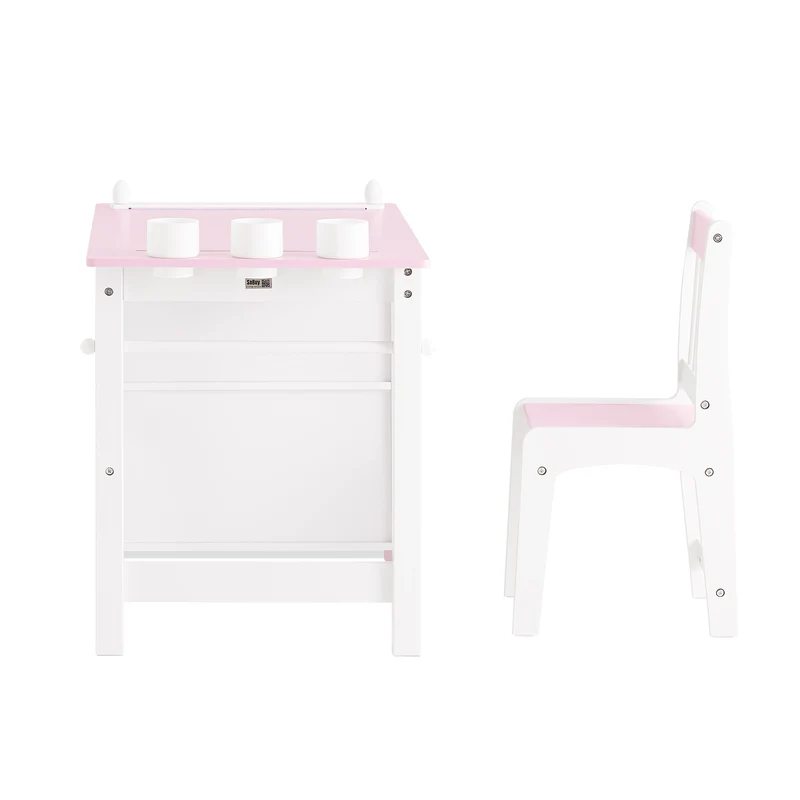 SoBuy KMB116-P Ensemble Table et Chaise pour Enfants Set de 2 Pièces avec Autocollants DIY Bureau pour Enfants avec 3 Porte-Crayons Rose et Blanc