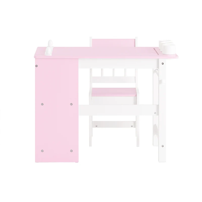 SoBuy KMB116-P Ensemble Table et Chaise pour Enfants Set de 2 Pièces avec Autocollants DIY Bureau pour Enfants avec 3 Porte-Crayons Rose et Blanc