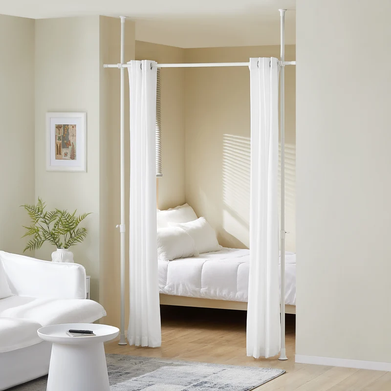 SoBuy KLS12-W Paravent Séparateur de Pièces Rideau Télescopique Rideau Réglable en Hauteur Rideau