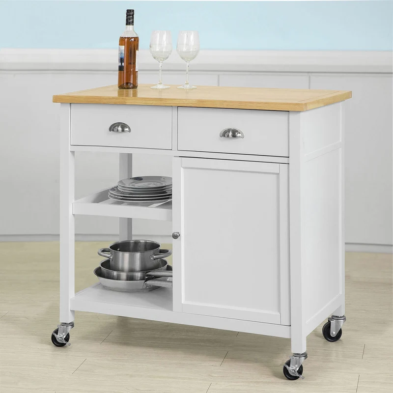 SoBuy FKW62-WN Chariot de Service 1 porte-bouteilles 2 tiroirs