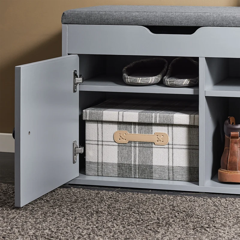 SoBuy FSR96-DG Banc à Chaussures avec Coussin Rembourré et Étagères, Meuble d'Entrée – 100x34x47 cm, Gris Foncé