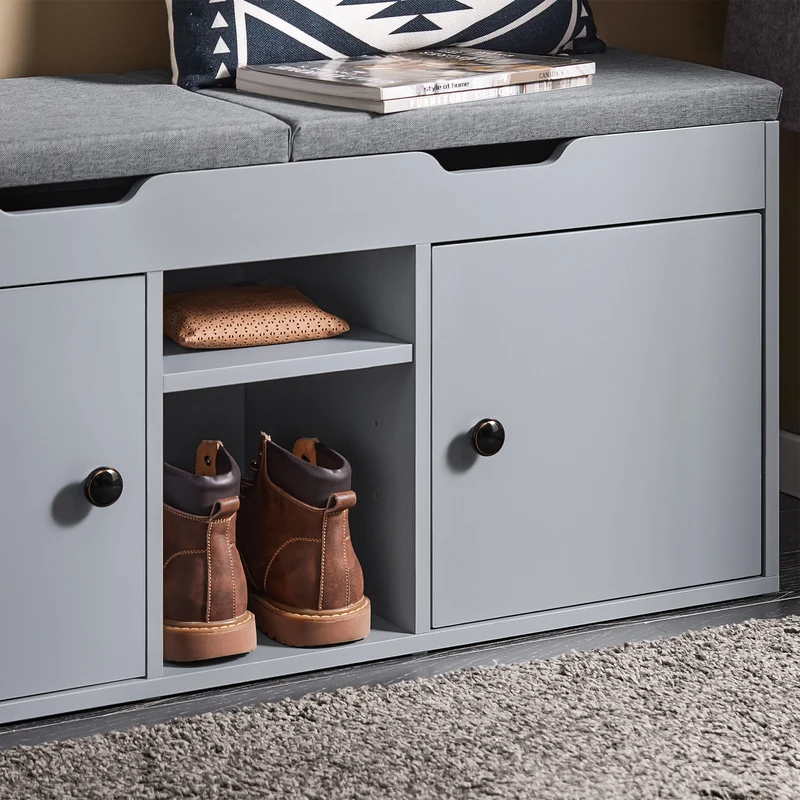 SoBuy FSR96-DG Banc à Chaussures avec Coussin Rembourré et Étagères, Meuble d'Entrée – 100x34x47 cm, Gris Foncé