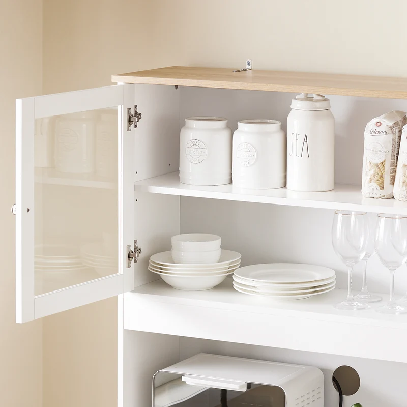 SoBuy FSB101-W Buffet Cuisine avec 3 Portes, 2 Tiroirs et Compartiment à Poubelle, Design Moderne, pour Cuisine et Salle à Manger – L92×P40×H180 cm, Blanc