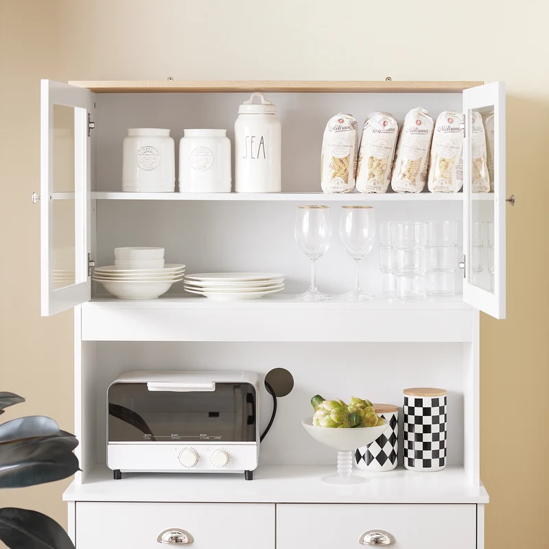 SoBuy FSB101-W Buffet Cuisine avec 3 Portes, 2 Tiroirs et Compartiment à Poubelle, Design Moderne, pour Cuisine et Salle à Manger – L92×P40×H180 cm, Blanc