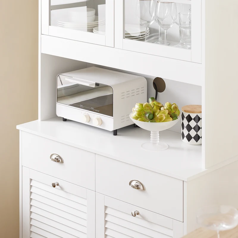 SoBuy FSB101-W Buffet Cuisine avec 3 Portes, 2 Tiroirs et Compartiment à Poubelle, Design Moderne, pour Cuisine et Salle à Manger – L92×P40×H180 cm, Blanc