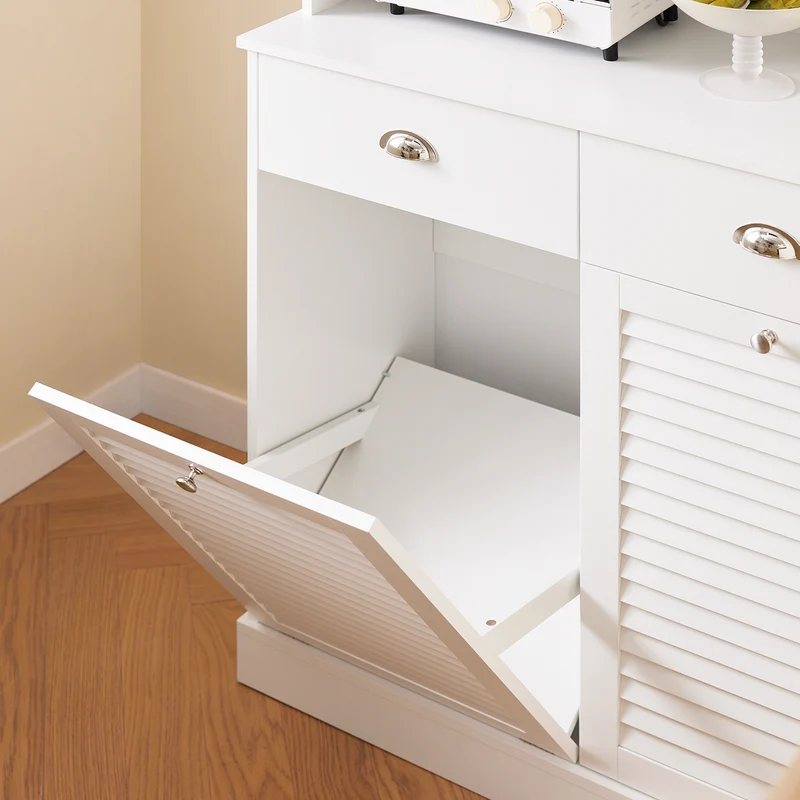 SoBuy FSB101-W Buffet Cuisine avec 3 Portes, 2 Tiroirs et Compartiment à Poubelle, Design Moderne, pour Cuisine et Salle à Manger – L92×P40×H180 cm, Blanc