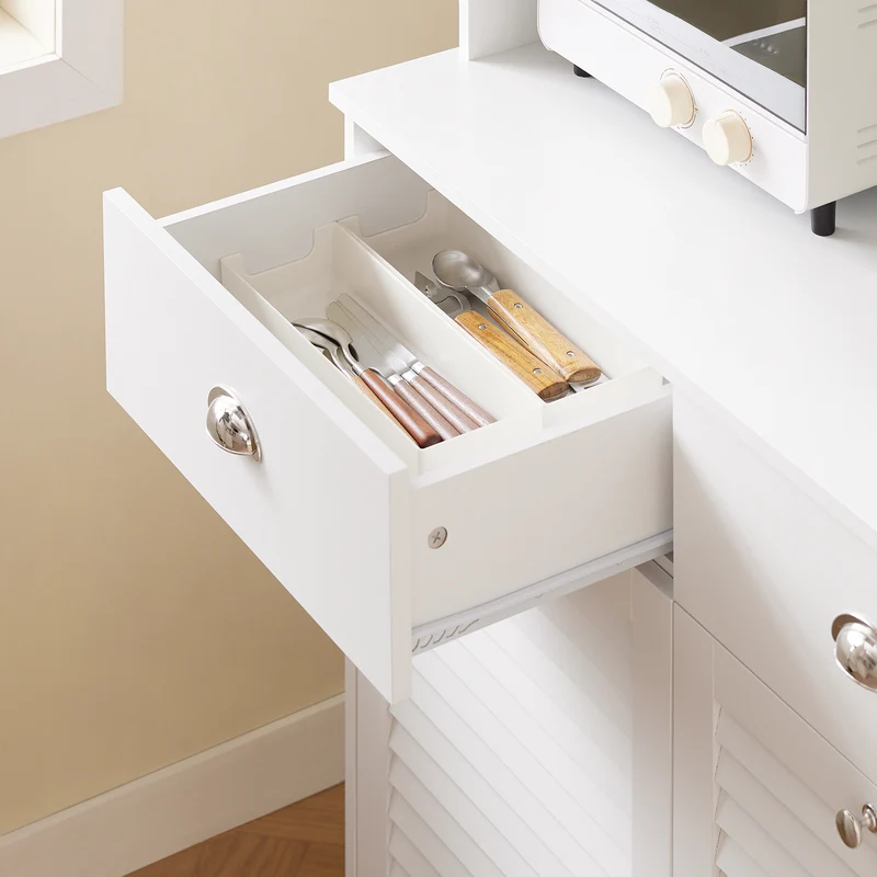 SoBuy FSB101-W Buffet Cuisine avec 3 Portes, 2 Tiroirs et Compartiment à Poubelle, Design Moderne, pour Cuisine et Salle à Manger – L92×P40×H180 cm, Blanc