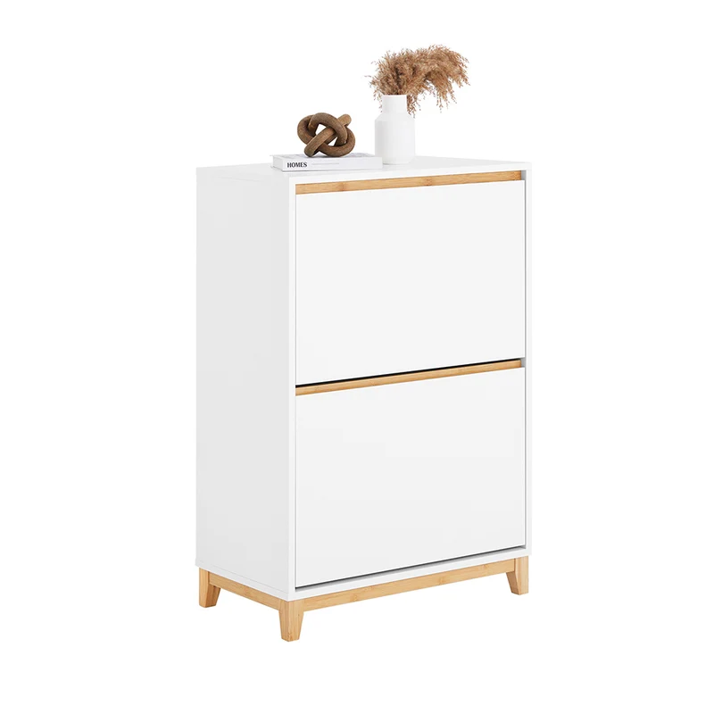 SoBuy FSR193-WN Meuble à Chaussures à Abattants 2 Niveaux – Rangement Familial pour Entrée – 60x34x91 cm Blanc et Bois