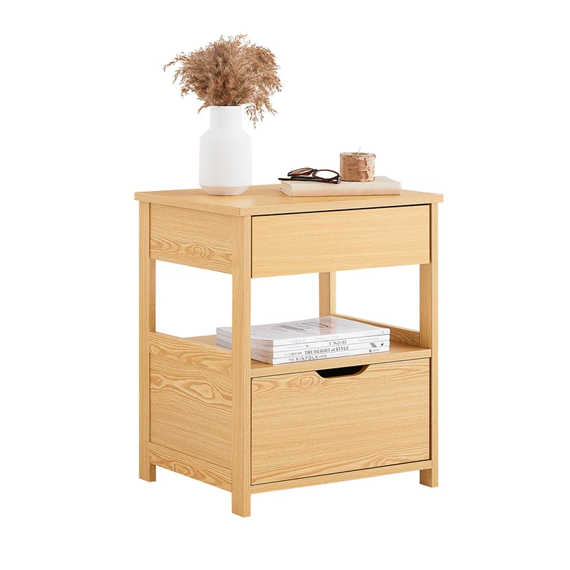 sobuyes.shopG258-N Table de Chevet Bout de Canapé avec 2 tiroirs et 1 étagère