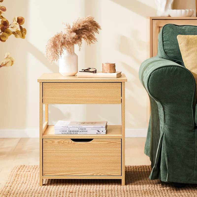 sobuyes.shopG258-N Table de Chevet Bout de Canapé avec 2 tiroirs et 1 étagère