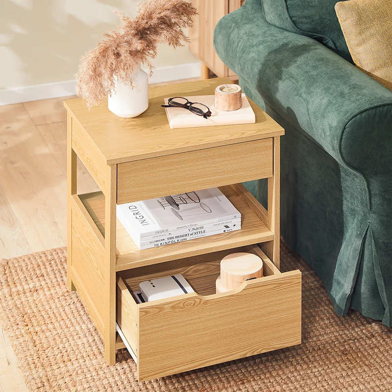 sobuyes.shopG258-N Table de Chevet Bout de Canapé avec 2 tiroirs et 1 étagère