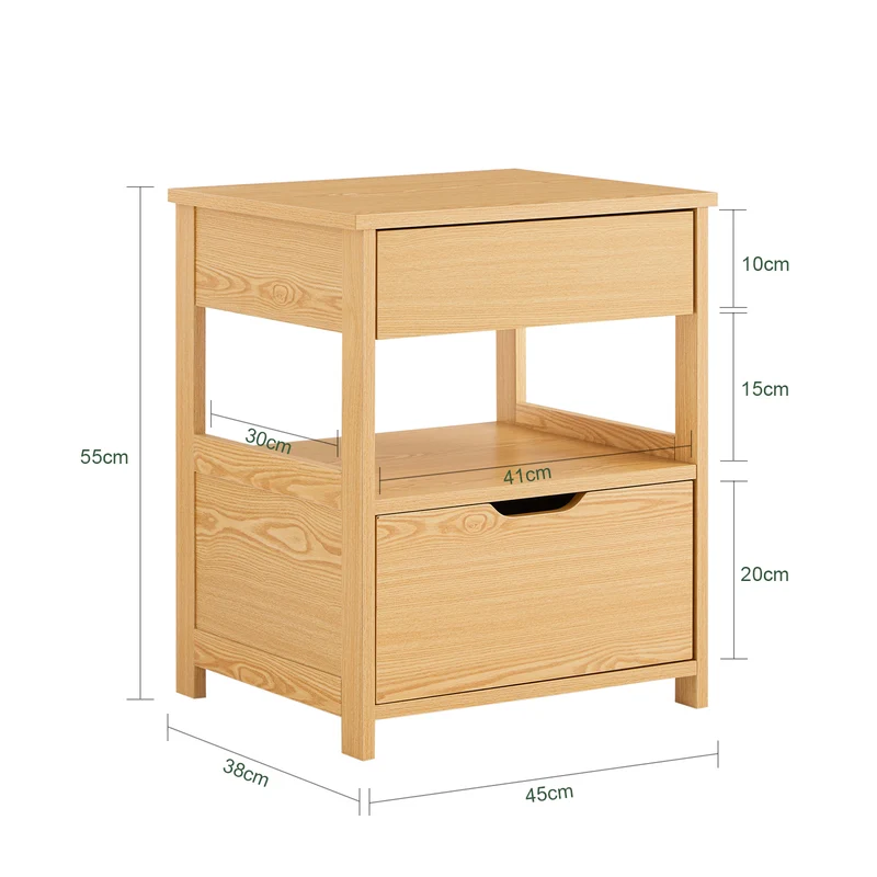 sobuyes.shopG258-N Table de Chevet Bout de Canapé avec 2 tiroirs et 1 étagère