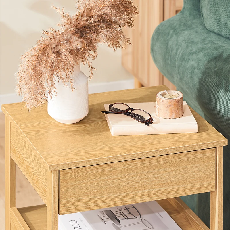 sobuyes.shopG258-N Table de Chevet Bout de Canapé avec 2 tiroirs et 1 étagère