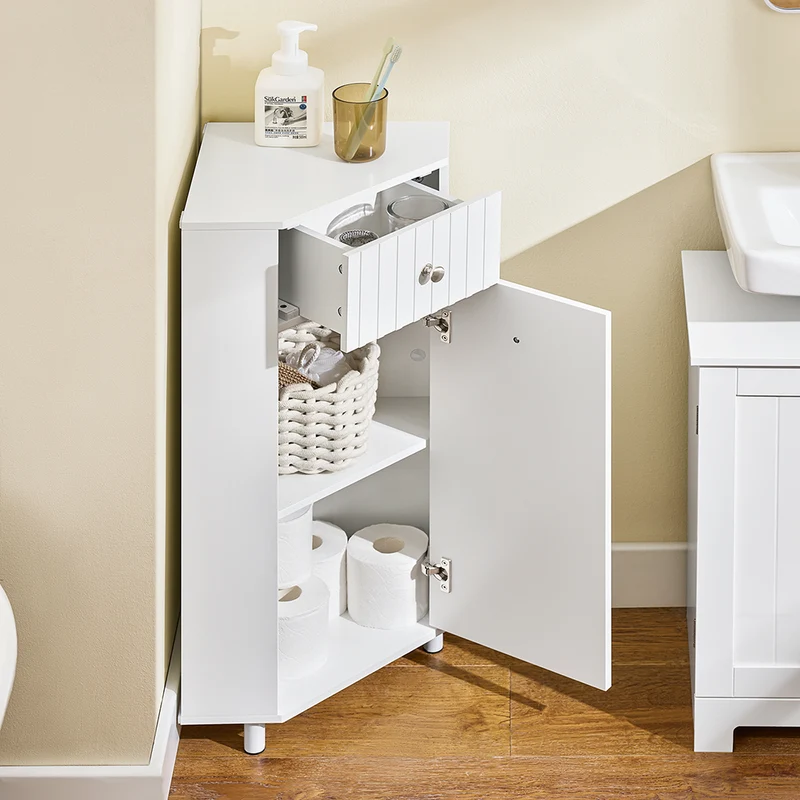 SoBuy BZR194-W Armoire de Rangement Étroite, 1 Tiroir et 1 Porte