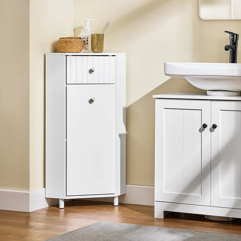 SoBuy BZR194-W Armoire de Rangement Étroite, 1 Tiroir et 1 Porte