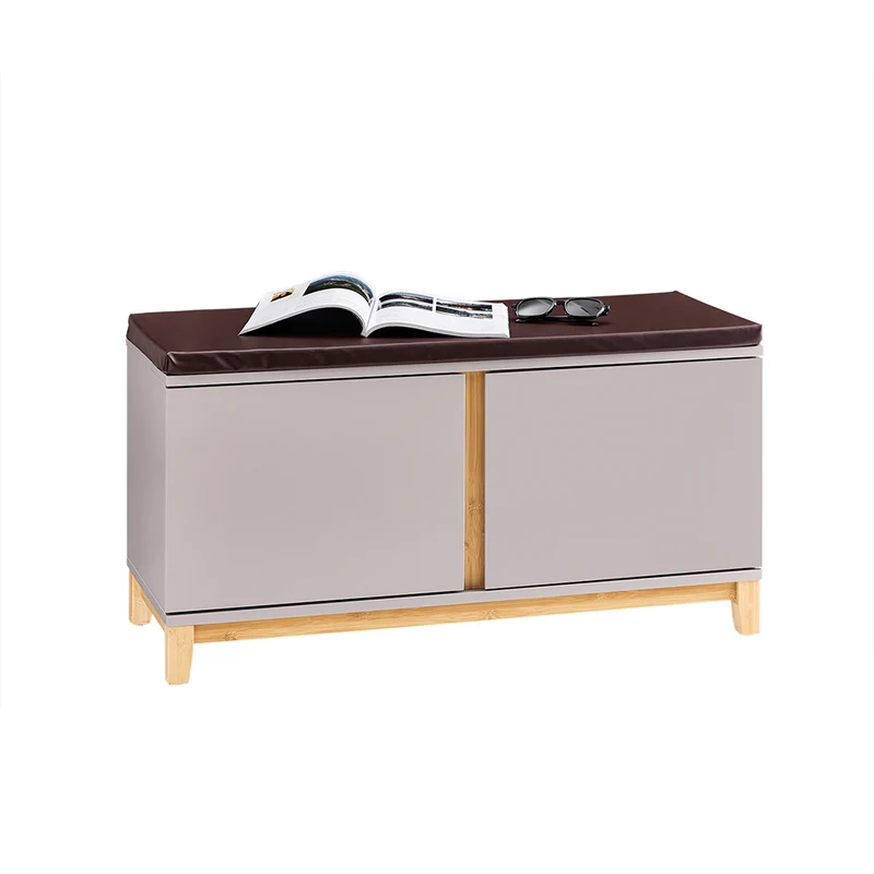 SoBuy FSR117-KA Banc à Chaussures avec Coussin Amovible – 2 Portes, Étagères Réglables, 4 Compartiments, 150 kg, 104×35×47 cm, Kaki