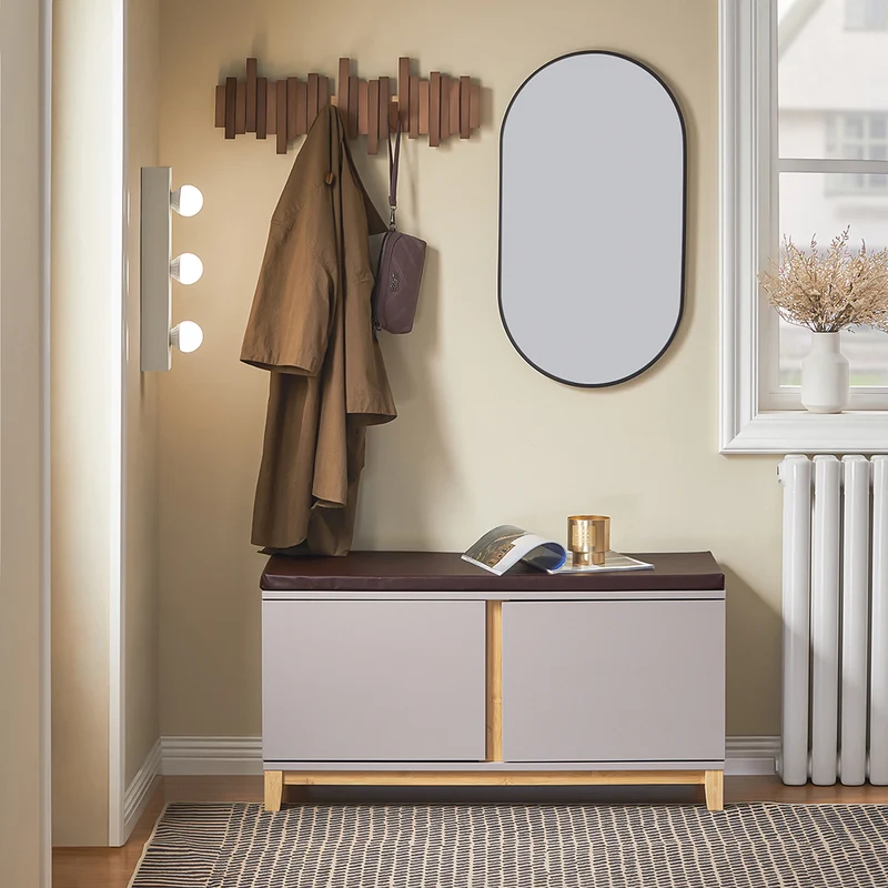 SoBuy FSR117-KA Banc à Chaussures avec Coussin Amovible – 2 Portes, Étagères Réglables, 4 Compartiments, 150 kg, 104×35×47 cm, Kaki