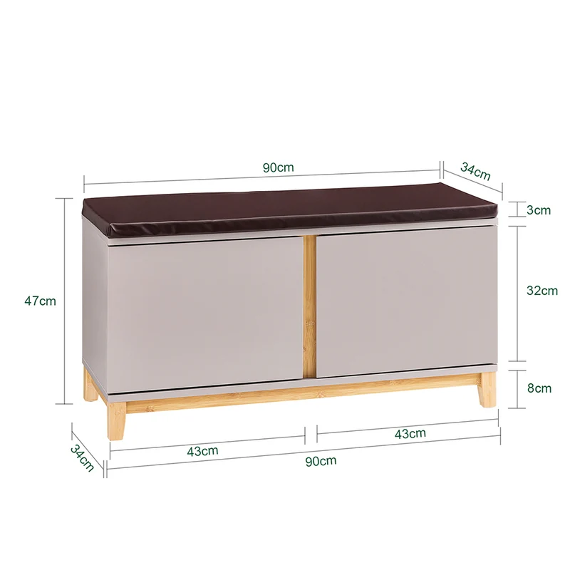 SoBuy FSR117-KA Banc à Chaussures avec Coussin Amovible – 2 Portes, Étagères Réglables, 4 Compartiments, 150 kg, 104×35×47 cm, Kaki