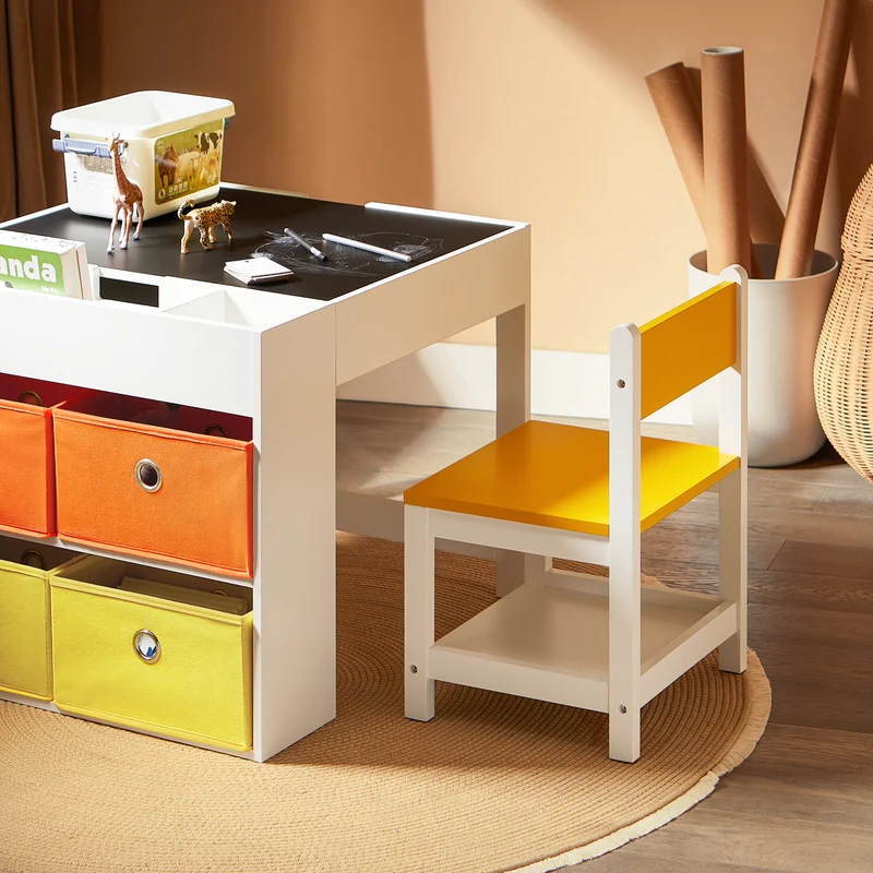 SoBuy KMB75-K-W Ensemble Table et Chaises Enfant Rangement Fonctionnel et Compact, pour Chambre d’Enfant, Rangement Optimisé, Pratique – L60×P60×H50 cm, Blanc