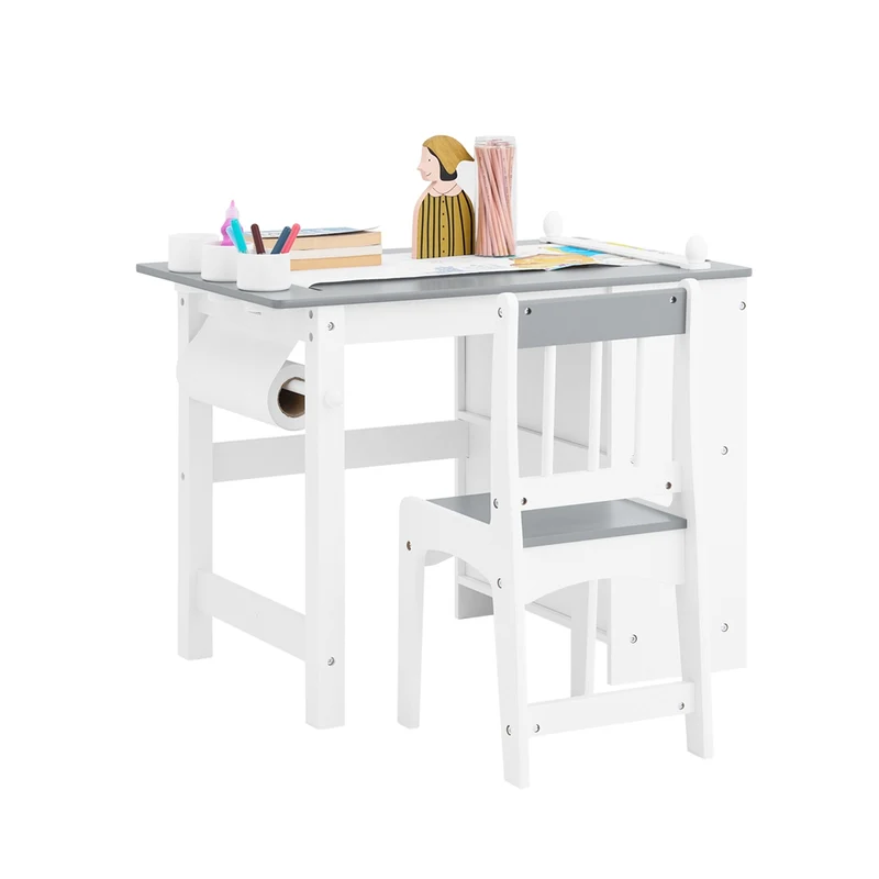 SoBuy KMB60-HG Ensemble Table et Chaise Enfant avec 1 porte-rouleau de papier, 1 sortie de papier, 1 locateur de papier et 3 emplacements pour stylos