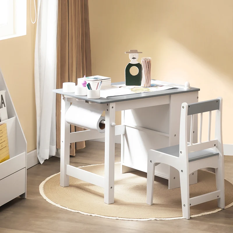 SoBuy KMB60-HG Ensemble Table et Chaise Enfant avec 1 porte-rouleau de papier, 1 sortie de papier, 1 locateur de papier et 3 emplacements pour stylos