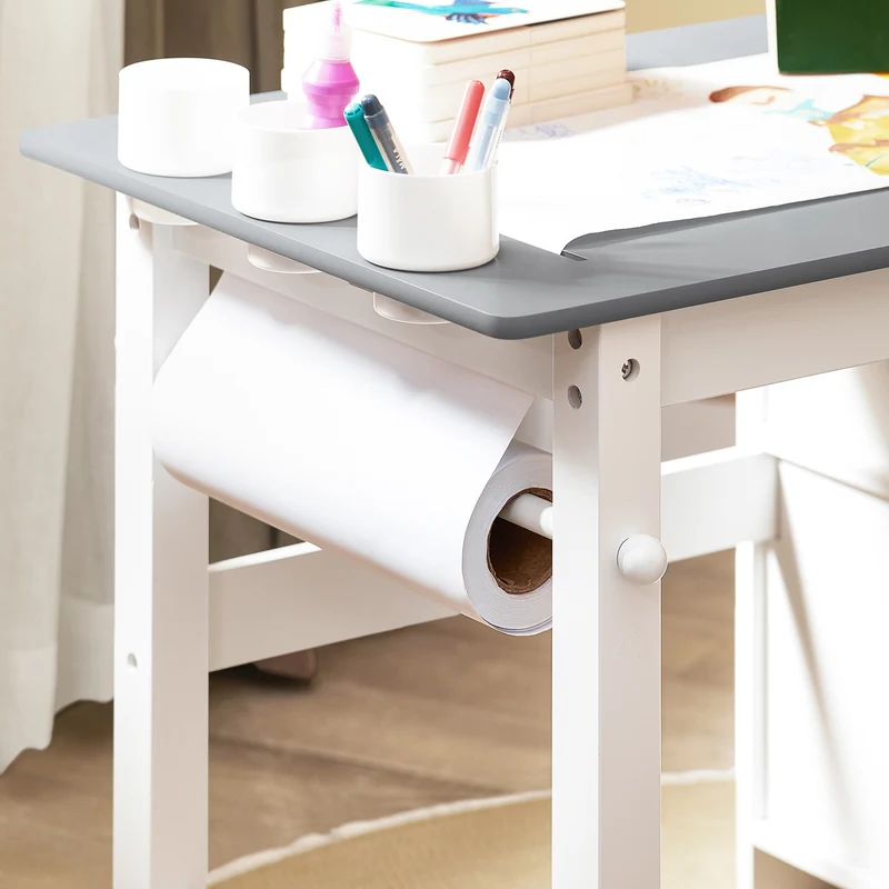 SoBuy KMB60-HG Ensemble Table et Chaise Enfant avec 1 porte-rouleau de papier, 1 sortie de papier, 1 locateur de papier et 3 emplacements pour stylos