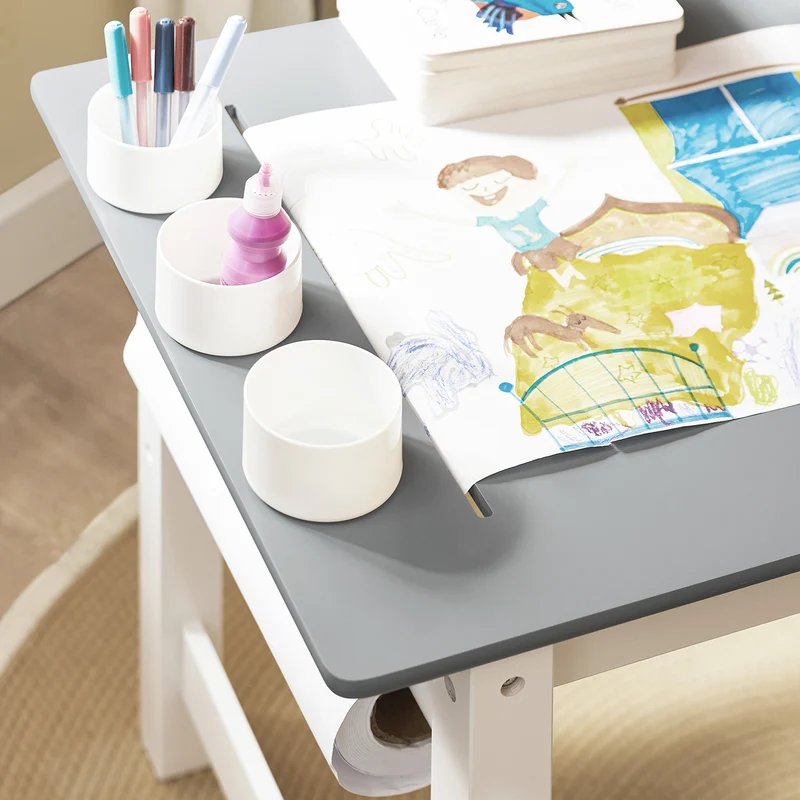SoBuy KMB60-HG Ensemble Table et Chaise Enfant avec 1 porte-rouleau de papier, 1 sortie de papier, 1 locateur de papier et 3 emplacements pour stylos