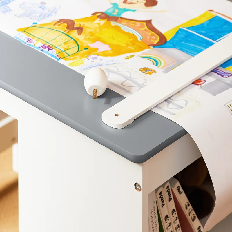 SoBuy KMB60-HG Ensemble Table et Chaise Enfant avec 1 porte-rouleau de papier, 1 sortie de papier, 1 locateur de papier et 3 emplacements pour stylos