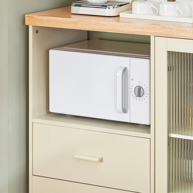 SoBuy FSB81-MI Buffet Cuisine avec Espace Micro-Ondes et Range-Bouteilles, pour Cuisine et Salle à Manger, Rangement Optimisé – L120×P40×H90 cm, Beige