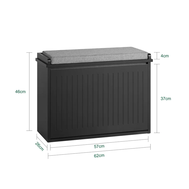 SoBuy FSR98-SCH Banc à Chaussures avec Coussin Rembourré et 1 Abattant pour Entrée Couloir – 60x26x46 cm, Noir