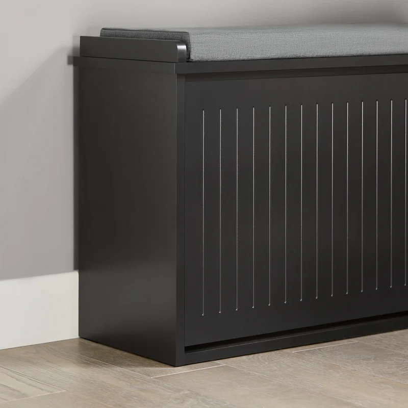 SoBuy FSR98-SCH Banc à Chaussures avec Coussin Rembourré et 1 Abattant pour Entrée Couloir – 60x26x46 cm, Noir