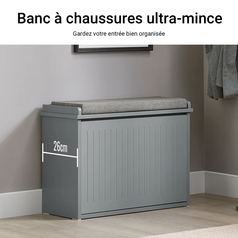 SoBuy FSR98-HG Banc à Chaussures Meuble à Chaussures avec Assise Coussin Rembourré et Abattant