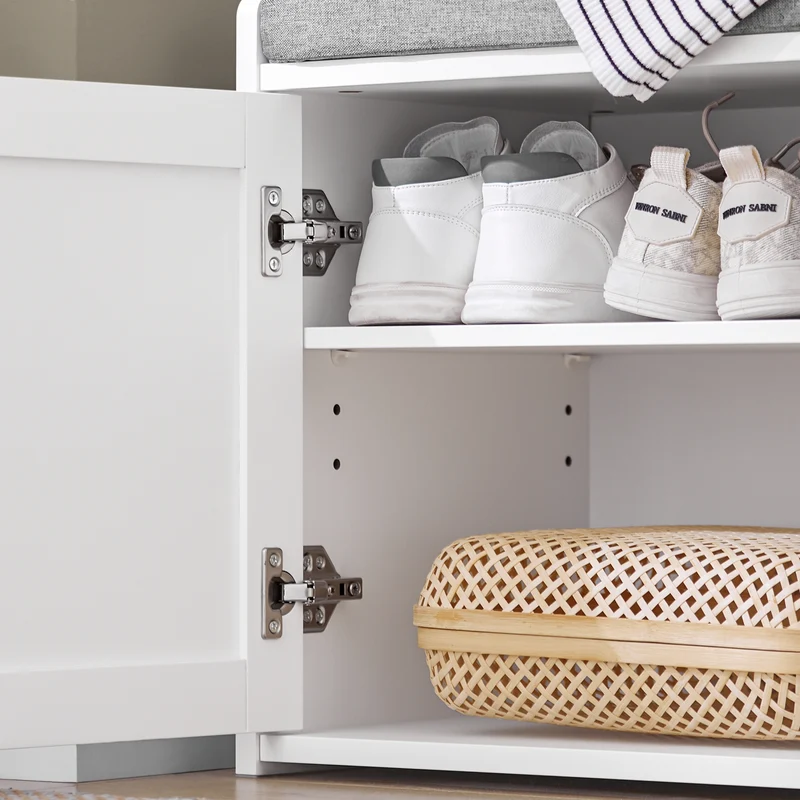 SoBuy FSR109-WN Banc à Chaussures avec Coussin Rembourré et Étagère Amovible pour Entrée Couloir – 80x35x45 cm, Blanc et Naturel