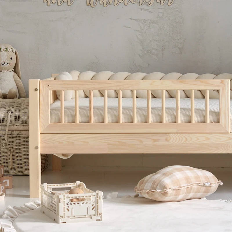 Lit 90x190 barrière et sommier inclus pieds 19 cm Adèle Bois