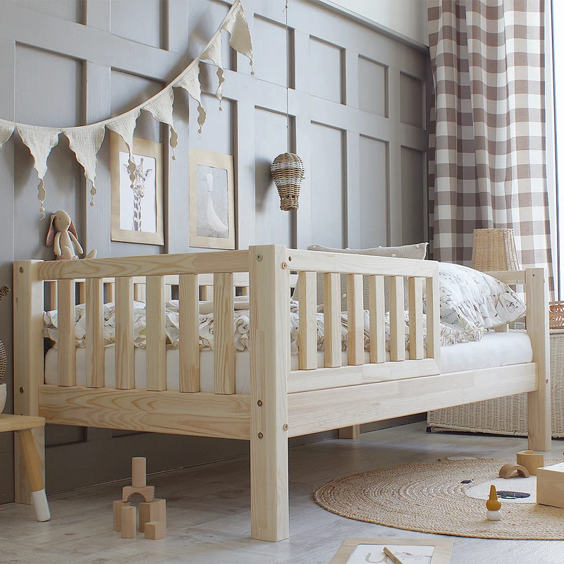 Lit 90x190 barrière et sommier inclus pieds 19 cm Agnès Bois