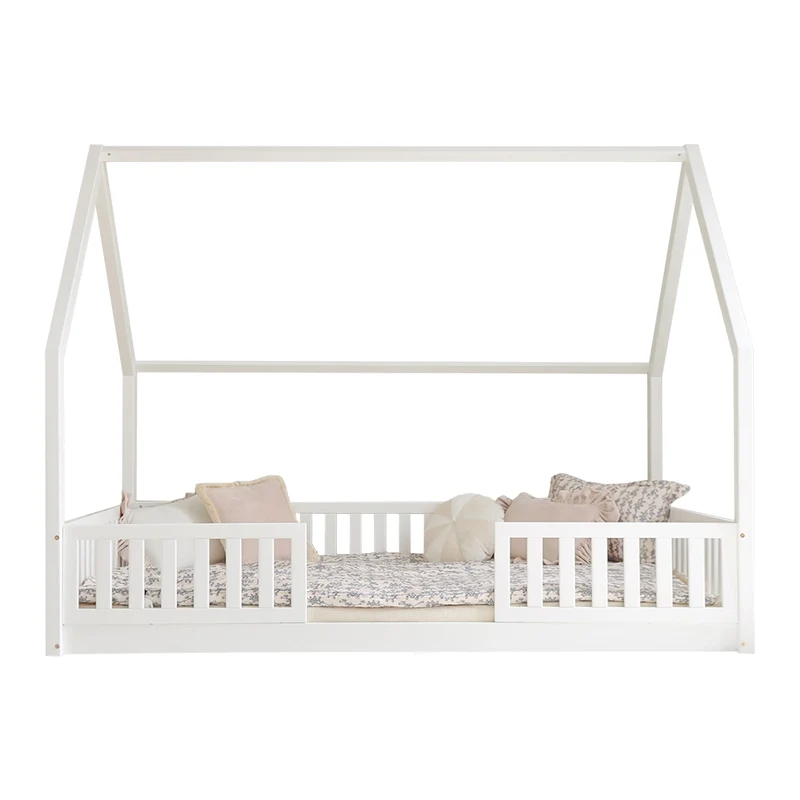 Lit cabane 140x200 barrières et sommier inclus pieds 1 cm Daisy Blanc