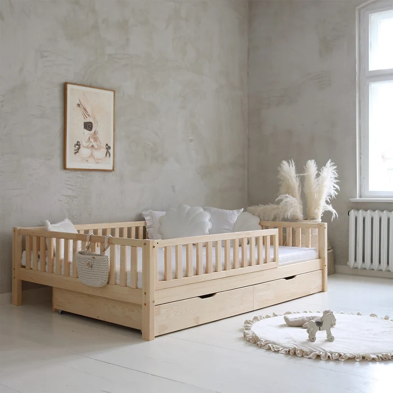 Lit 140x200 barrière sommier et tiroirs inclus Agnès Bois
