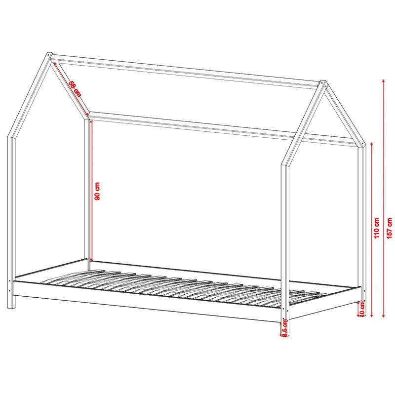 Lit cabane 90x200 sommier inclus Léonce Blanc