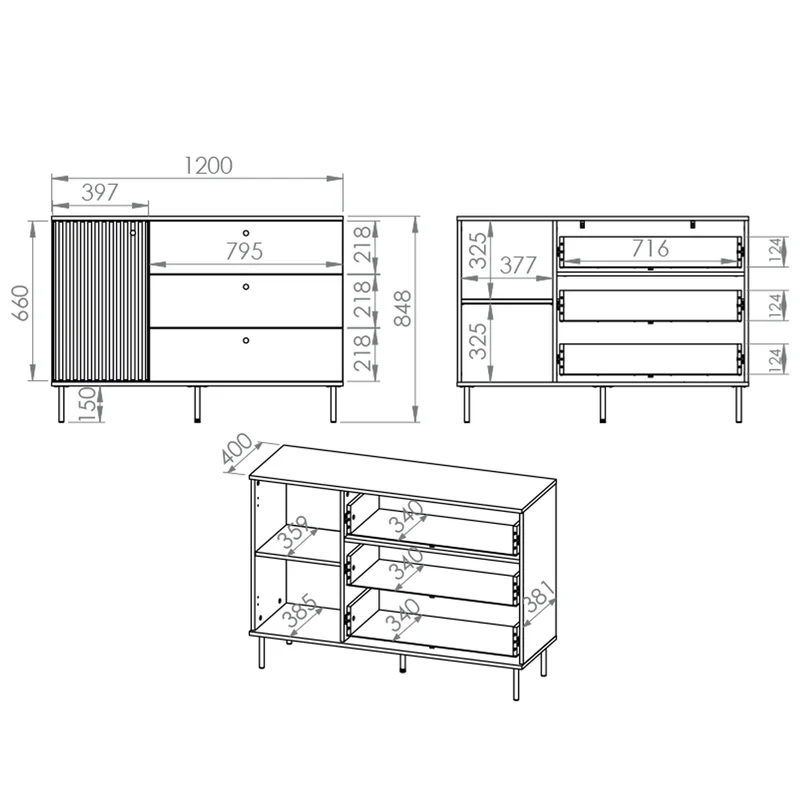 Buffet 1 porte 3 tiroirs Nova Cachemire