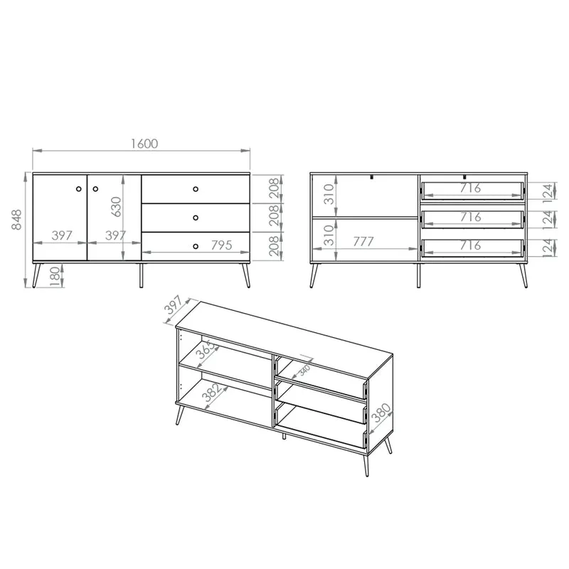 Buffet 2 portes 3 tiroirs Thalia Bleu