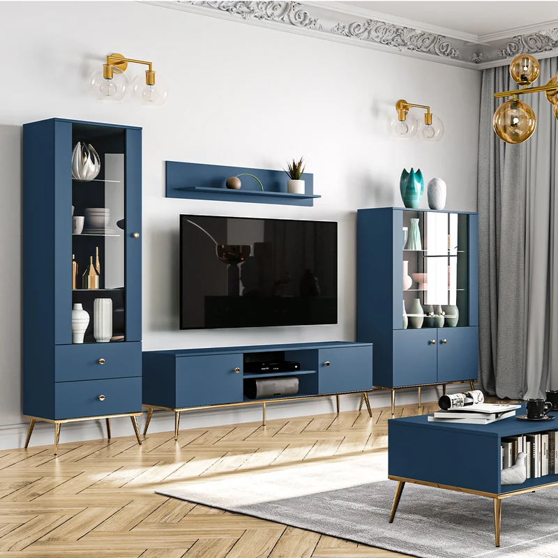 Meuble TV 2 portes 160 cm Thalia Bleu