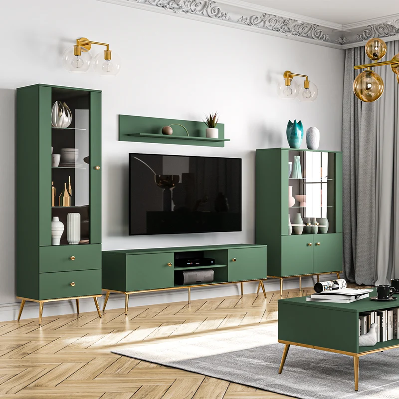 Vitrine 1 porte 2 tiroirs Thalia Vert