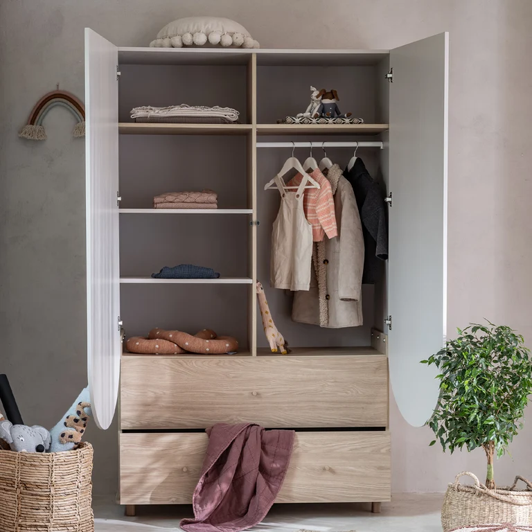 Commode 3 tiroirs et armoire 2 portes 2 tiroirs Wood Luck Bloom - Cachemire et Bois