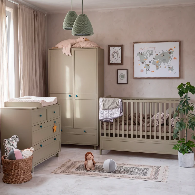 Commode 4 tiroirs et armoire 2 portes Wood Luck Gabriel - Vert Eucalyptus