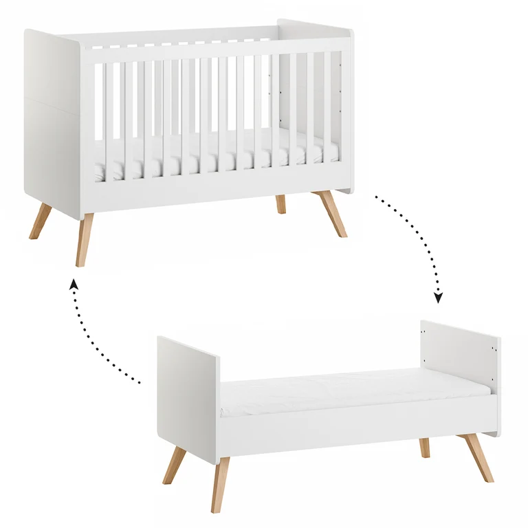 Lit évolutif 70x140 et commode 3 tiroirs Vox Vintage Blanc et Bois