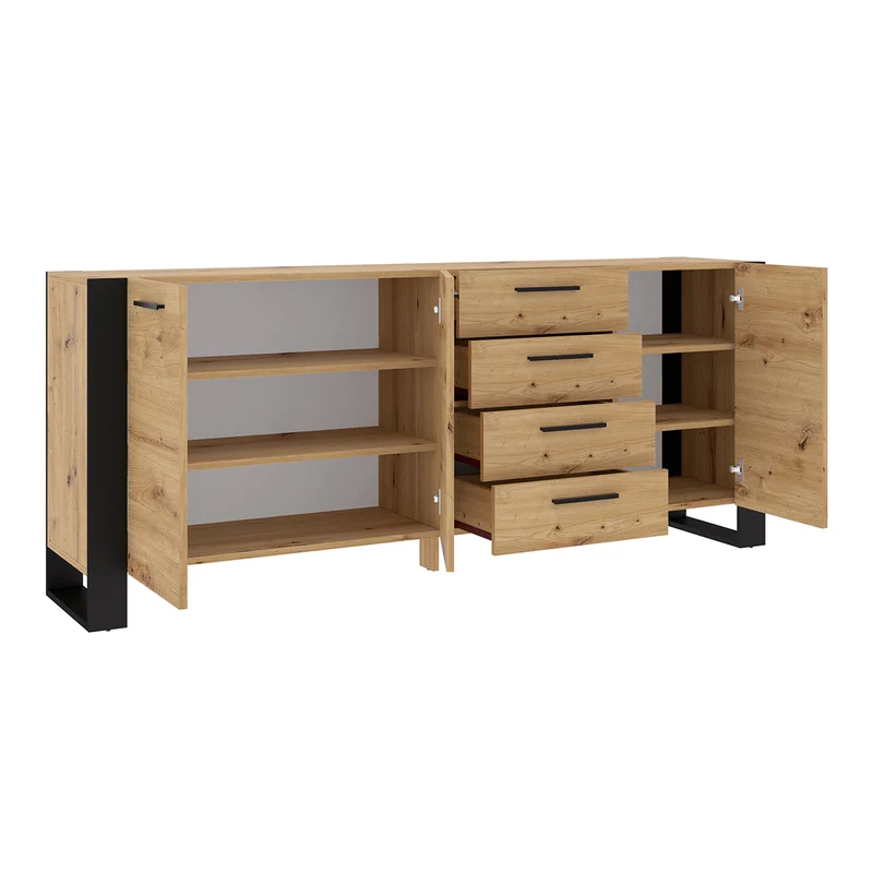 Buffet 3 portes 4 tiroirs Nouka Bois et Noir
