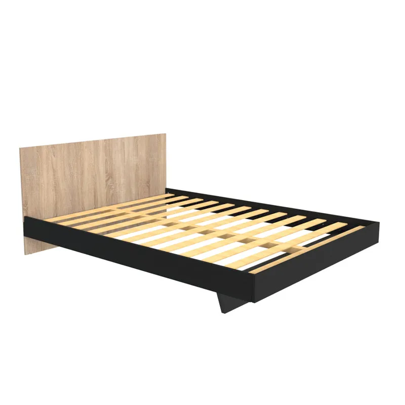 Lit 160x200 sommier inclus Cora Bois blanchi et Noir
